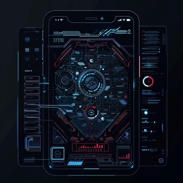 A cyberpunk-style mobile terminal interface, flashing with neon blue lines of code, hinting at the powerful force hidden beneath the screen