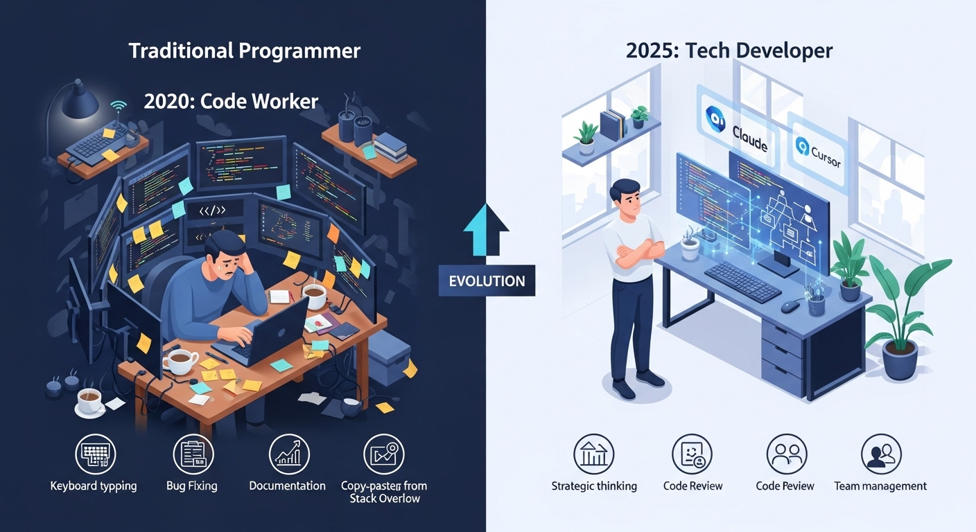 Illustration of the evolution of the programmer role from 2020 to 2025