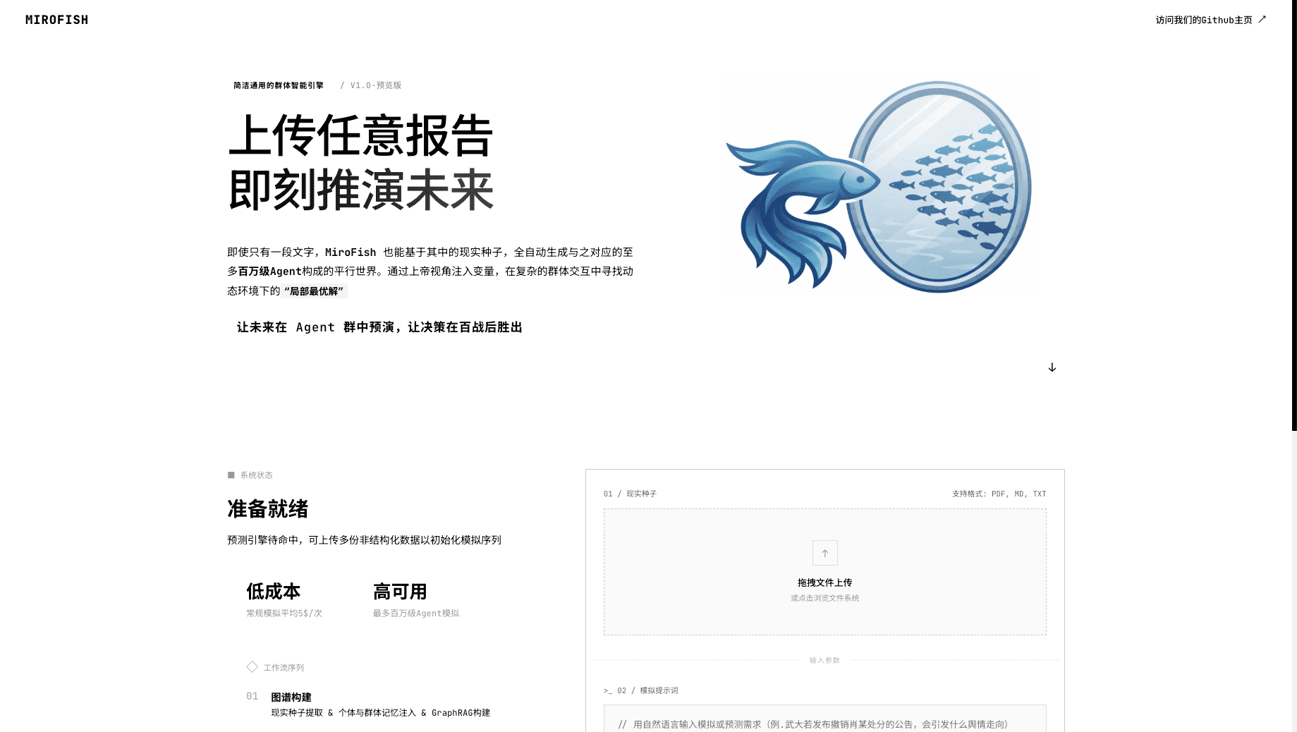 Screenshot of MiroFish project homepage