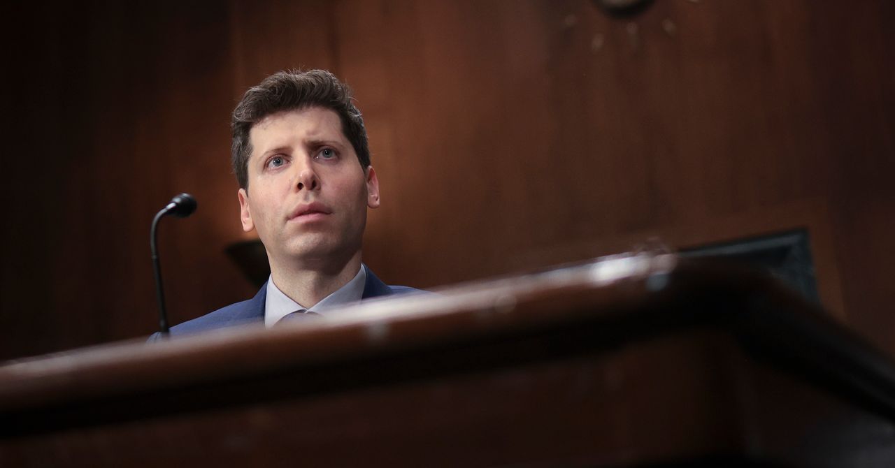 Cover image: Sam Altman sitting at a press conference
