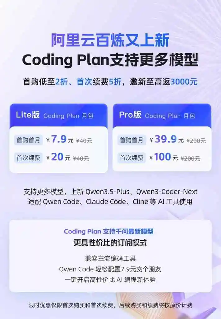 Pricing and model list of a tech giant's Coding Plan