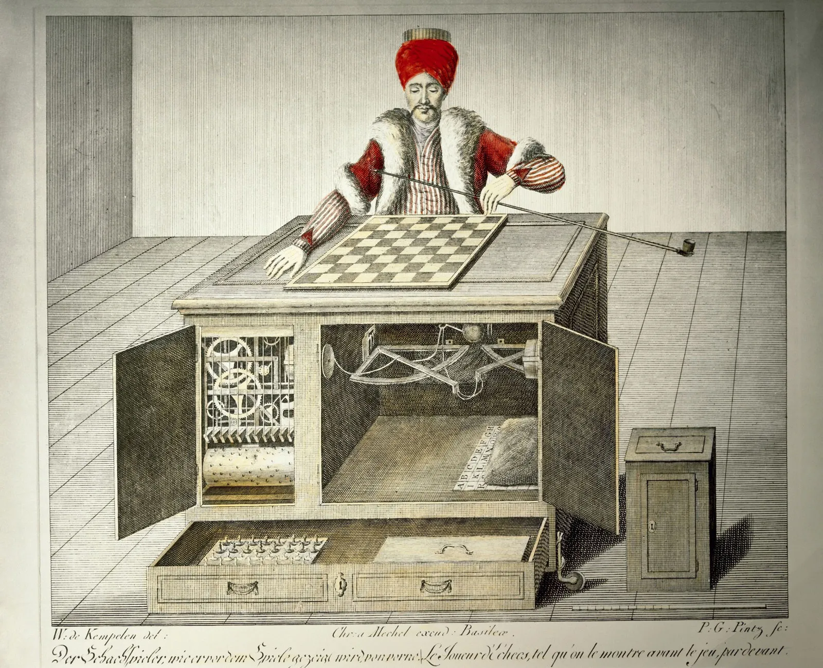 Look at this cabinet full of gears; it was all just a cover for the man hiding inside