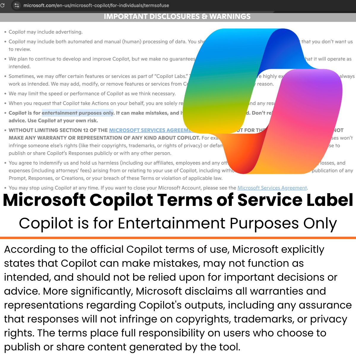 Screenshot of the Copilot Terms of Use spreading widely on social media