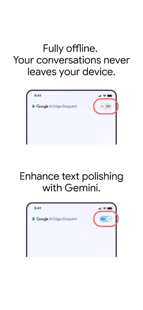 This image clearly shows the offline/cloud switches, just two toggles—maxing out the sense of privacy control